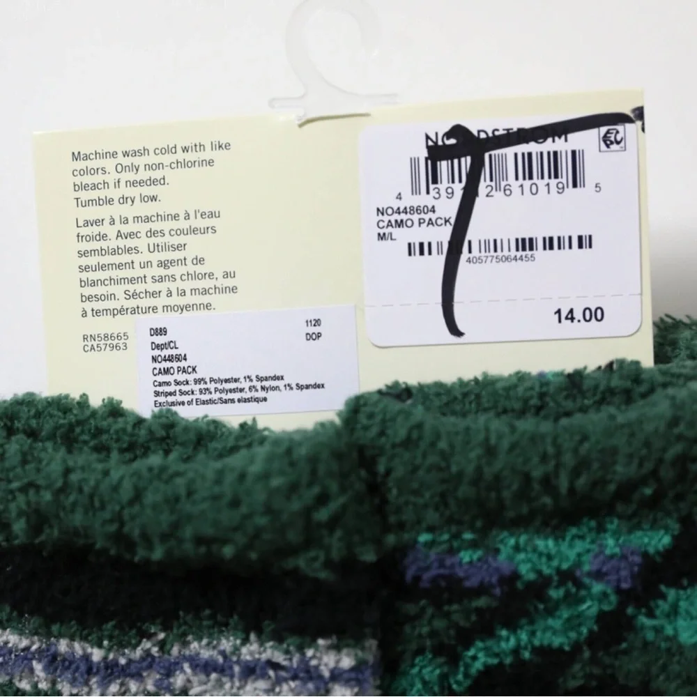 New Tucker + Tate 2 sets 4 pairs of kids socks Camo Dino packs 9-2.5 non-slip
